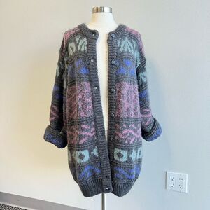 VTG Baldimaglie Italy Women’s Medium Chunky Knit Nordic Mohair Cardigan Sweater